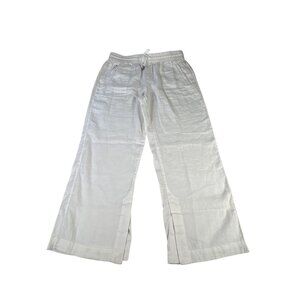 Athleta Cabo Linen Wide Leg Pants White Pull-On Pockets Drawstring Sz 12 Elastic